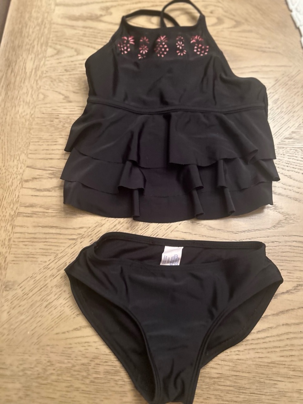 Girls’ Black/Coral Swim Tankini (Size 6/6x)